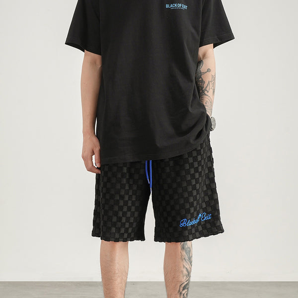 Shorts Hombre Patrón Escocés Bordado Oversize