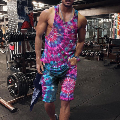 Conjunto Hip Hop Urbano: Camiseta sin Mangas Estampada + Shorts Coloridos - Image 10