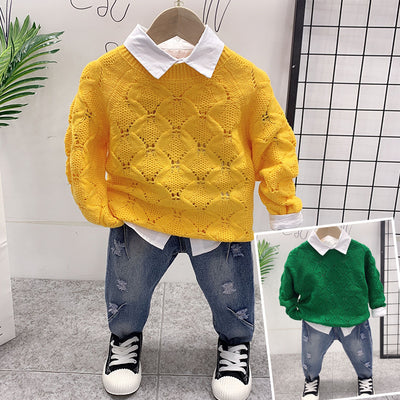 Conjunto Infantil 3 Piezas: Suéter Estampado, Remera y Jeans