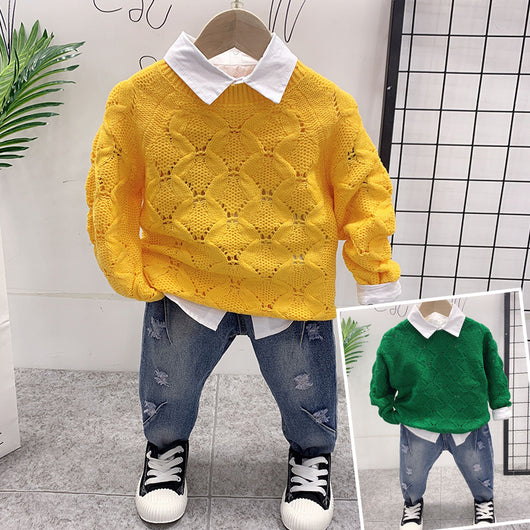 Conjunto Infantil 3 Piezas: Suéter Estampado, Remera y Jeans