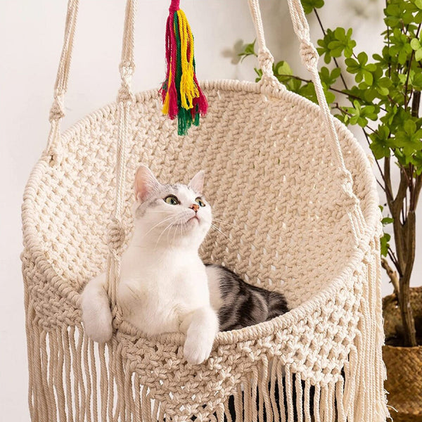Nido Bohemio Tejido para Gatos con Bolsillo de Red