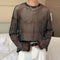 Blusa de Malha Transparente com Ombros Caídos e Mangas Compridas