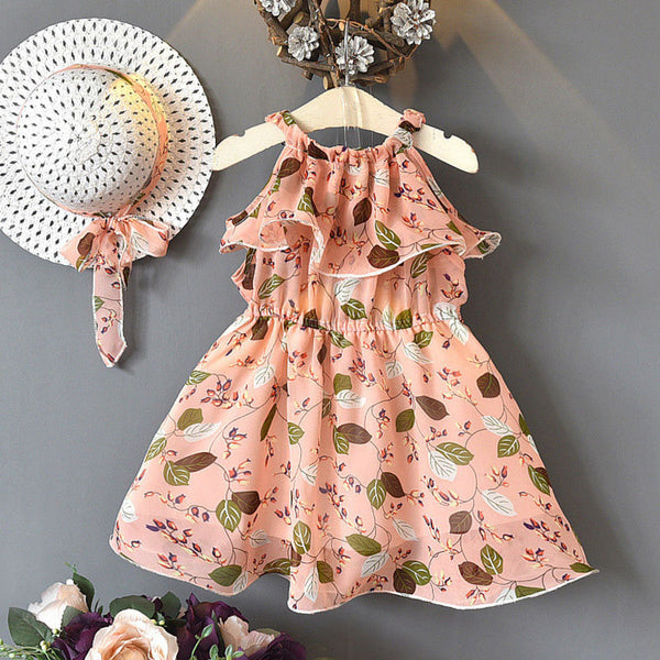 Vestido Infantil Bohemio Gasa Hojas Sin Mangas