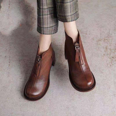 Botas Cortas de Cuero Otoñal con Cierre Frontal y Tacón Grueso - Image 10