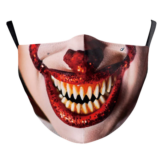 Red textured Halloween face mask with a grotesque skin design, prominent nose, and open mouth, featuring black ear loops. - Image 26
