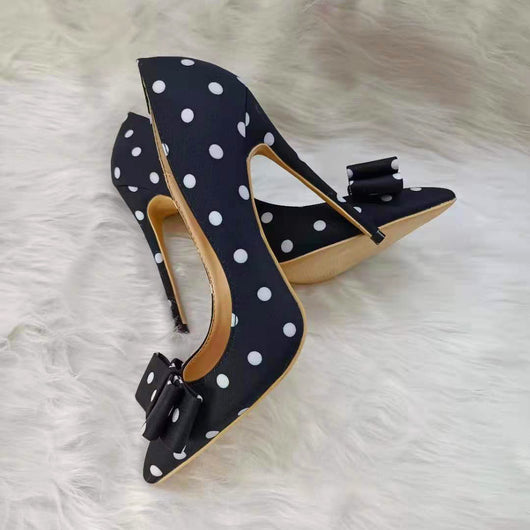 Zapatos de Tacón Alto Satinado con Lunares - Punta Fina Elegante - Image 5