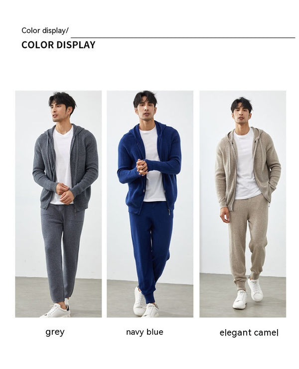 Cardigan Hoodie de Cachemira para Hombre - Abrigo Tejido Grueso y Cálido