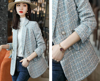 Blazer Corto de Lana a Cuadros para Mujer - Image 2