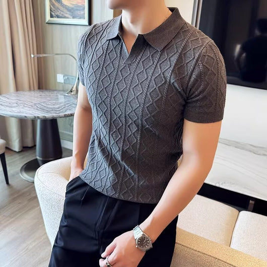 Camisa Texturizada Slim Fit con Cuello V para Hombre - Elegancia Empresarial - Image 13