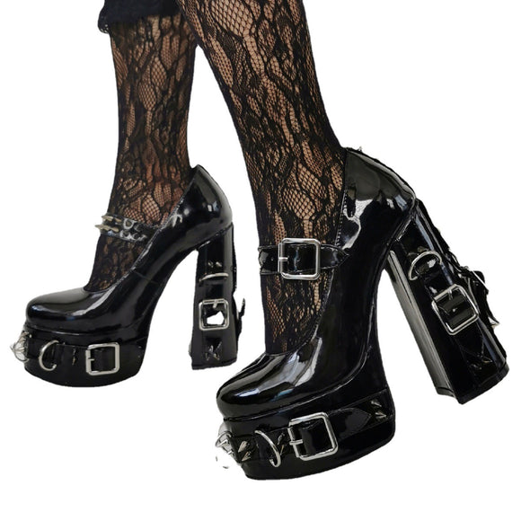 Zapatos Plataforma Punk para Mujer - Tacón Alto Grueso Talla Grande