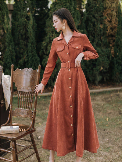 Vestido Camisero de Pana French Girl - Elegancia Casual para Mujer - Image 4