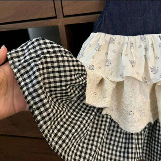 Vestido Bandage Denim con Detalles de Cuadros y Costura Decorativa - Image 11