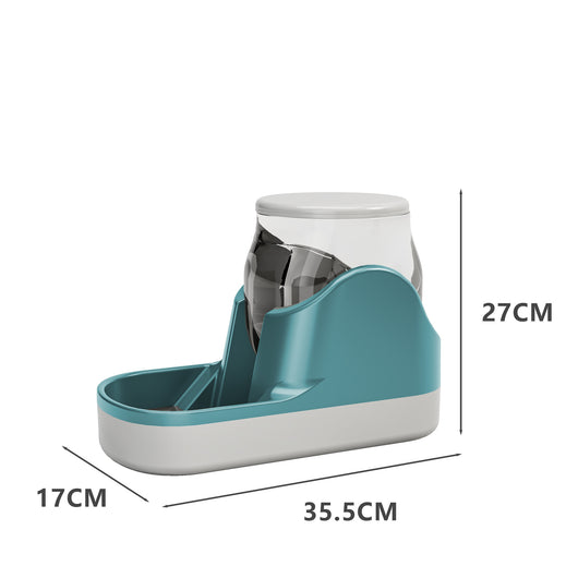 Gray and white automatic pet water dispenser with a transparent reservoir, measuring 35.5cm x 27cm x 17cm. - Image 2