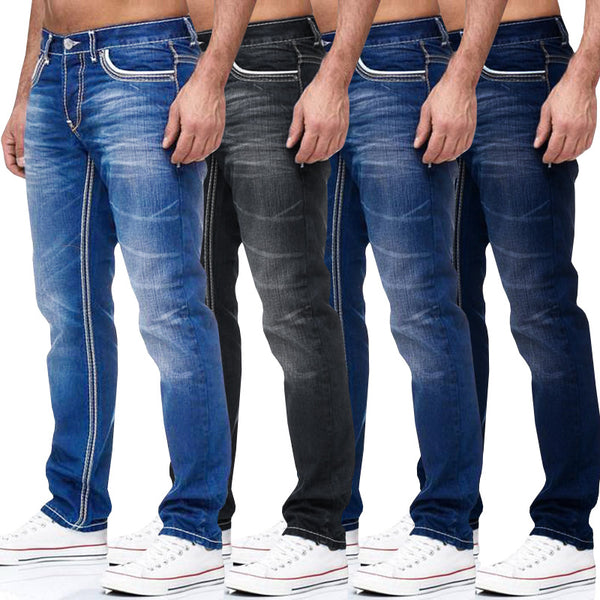 Jeans Hombre Blancos Rotos Cintura Media Corte Recto