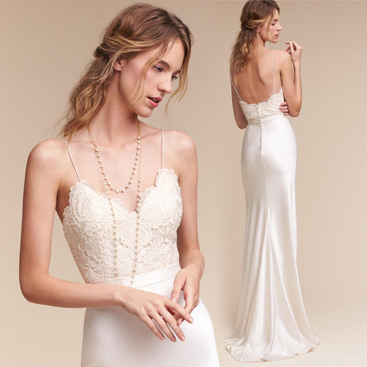 Vestido Largo Ajustado con Tirantes de Encaje para Mujer