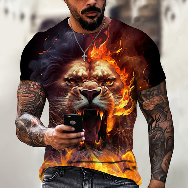 Playera Estampada León 3D para Hombre - Diseño Beast Verano