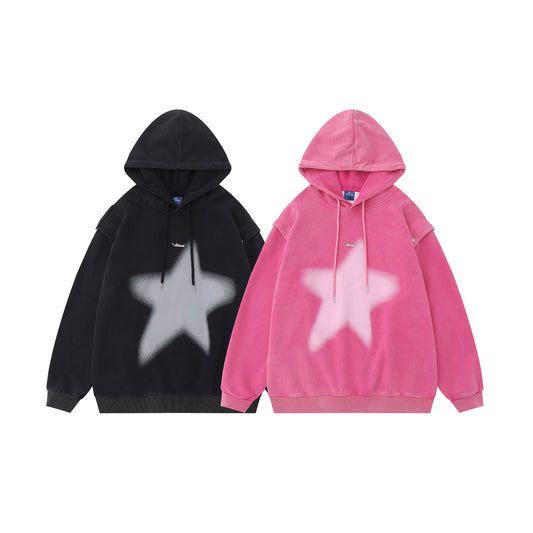 Suéter Holgado Estilo Americano XINGX con Estampado Desgastado y Mangas Desmontables para Parejas - Image 2