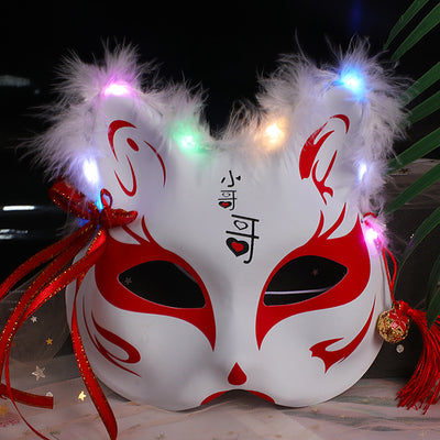 Máscara Luminosa de Zorro y Gato Bifronte con Plumas - Image 19