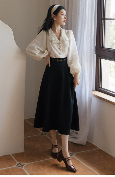 Conjunto Retro Falda y Top con Cuello de Perlas - Image 12