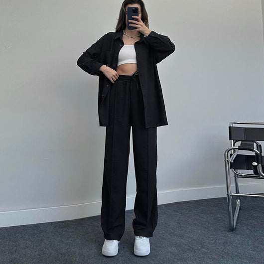 Conjunto Elegante de Blusa y Pantalón Liso para Mujer - Image 9