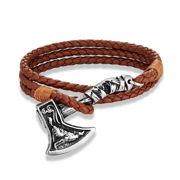 Pulsera de Cuero Trenzado Doble con Acero Inoxidable - Estilo Vintage para Hombre