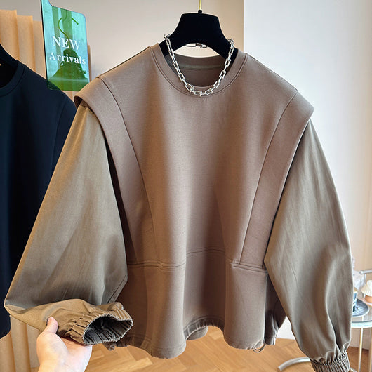 Suéter Casual Cuello Redondo con Detalles de Costura Bicolor
