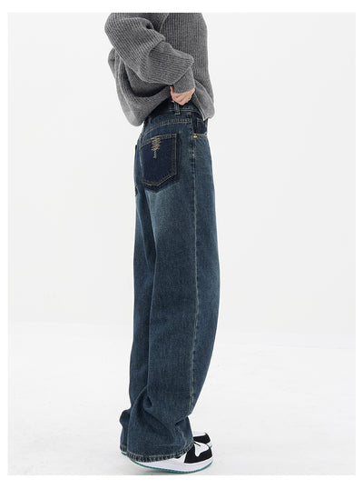 Pantalones Vaqueros Retro Azul Degradado Cintura Alta Rectos Casuales para Mujer - Image 20