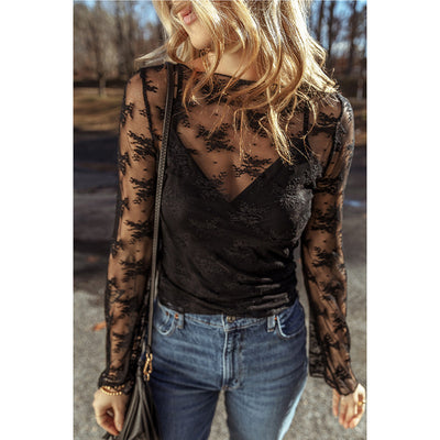 Blusa Reductora de Encaje Manga Larga Ajustada para Mujer - Image 3