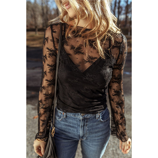 Blusa Reductora de Encaje Manga Larga Ajustada para Mujer - Image 3