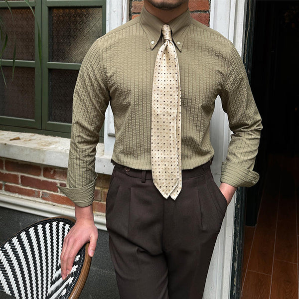 Camisa Casual de Manga Larga en Seersucker Transpirable para Hombre