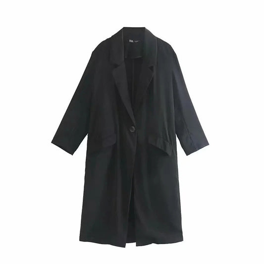 Abrigo Trench Largo Holgado para Primavera - Estilo Urbano Casual