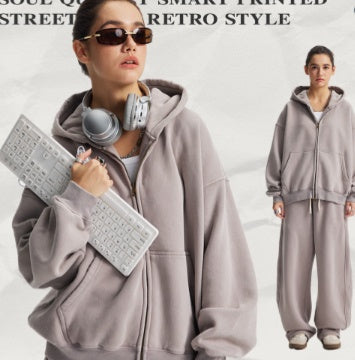 Men's pink washed full-zip hooded jacket and matching sweatpants set, featuring a relaxed fit and drawstring details. - Image 8