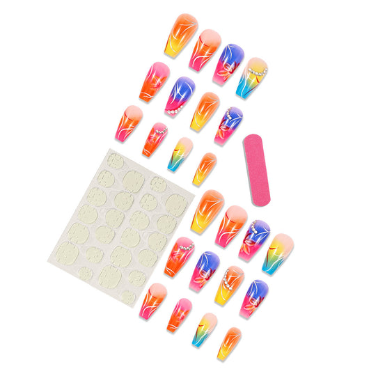 Uñas Postizas con Degradado Floral y Cristales Brillantes - Image 9