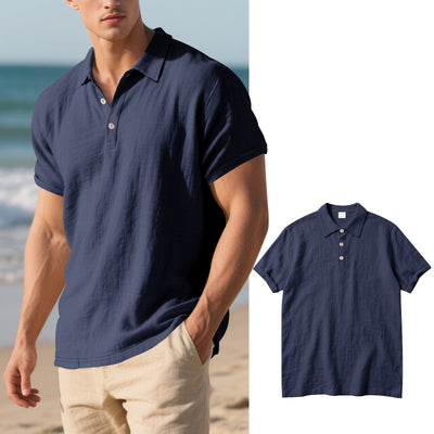 Polo Casual Británico Hombre con Cuello Solapa y Cierre de Hebilla en Lino - Image 17