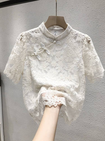 Blusa Étnica China con Encaje y Cierre de Hebilla - Image 18
