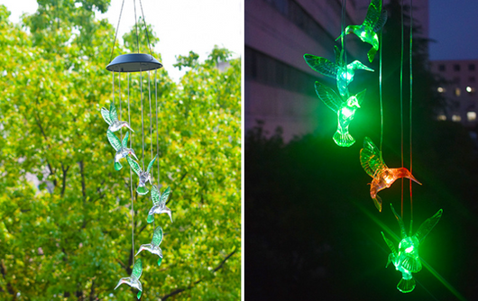Lámpara Solar Decorativa con Cambio de Color - Carillón de Viento Cristal Colibrí y Mariposa - Image 12