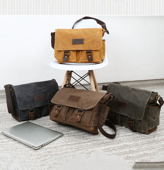 Bolsa Bandolera Vintage de Cuero Crazy Horse Impermeable para Hombre