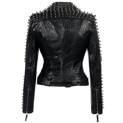 Chaqueta de Cuero Motociclista Tallas Grandes con Remaches y Costuras Combinadas - Image 4