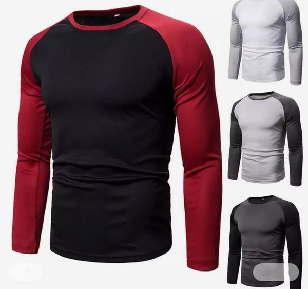 Playera de Manga Larga para Hombre con Bloques de Color y Costuras