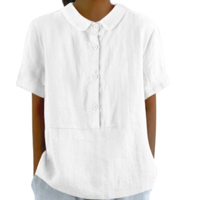 Blusa Casual de Algodón y Lino en Colores Sólidos para Mujer - Image 13