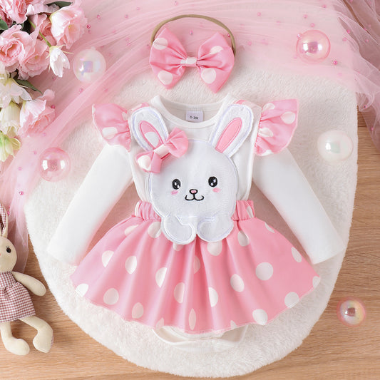 Pijama Mameluco Largo para Bebé Niña con Diseño de Conejo y Diadema