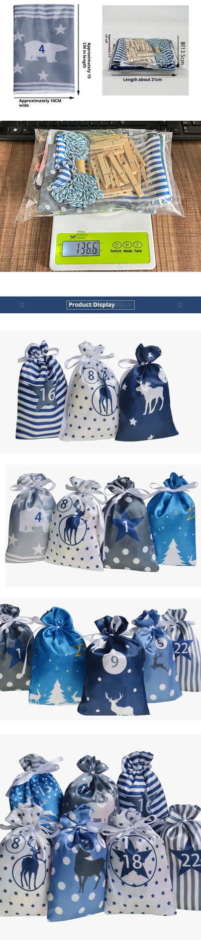Set de Bolsas de Regalo Calendario Navideño en Satén - Image 20