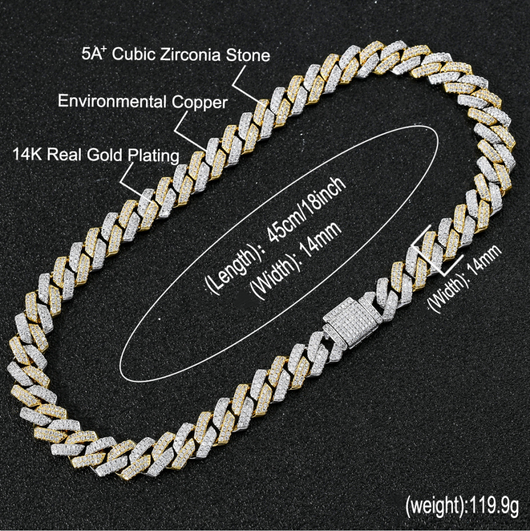 Cadena Cubana 14mm Chapada en Zirconia - Estilo Europeo y Americano - Image 7