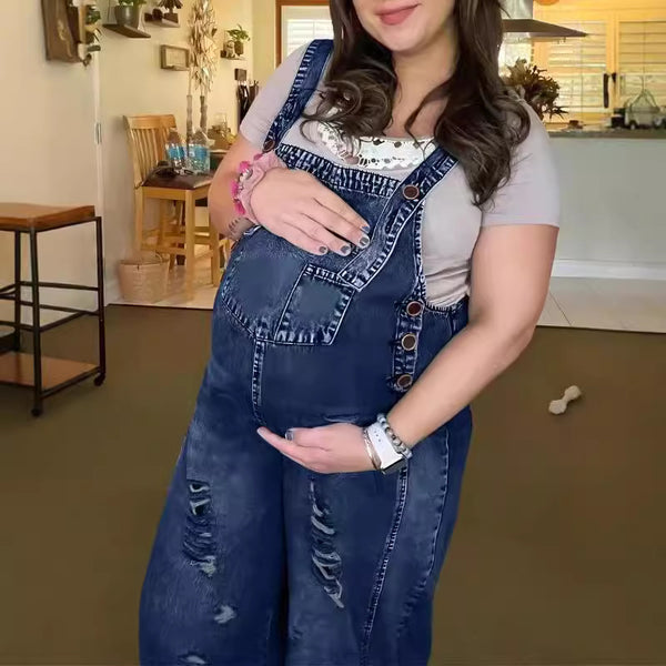 Pantalón Denim con Tirantes Suelto para Mujer
