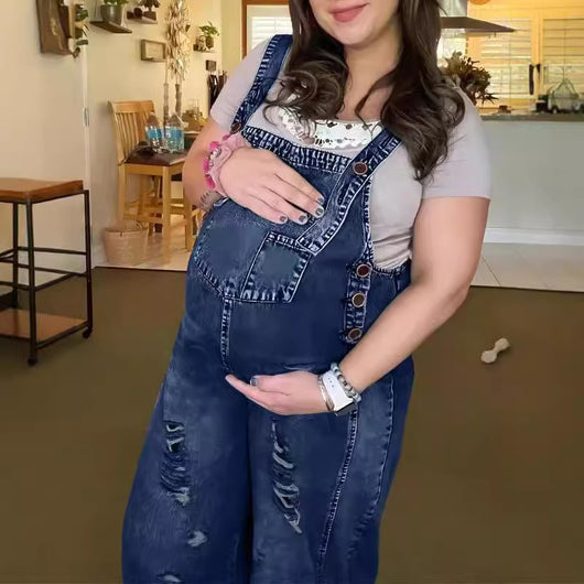 Pantalón Denim con Tirantes Suelto para Mujer