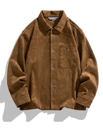 Camisa Retro Americana de Terciopelo Liso para Hombre - Manga Larga Pareja - Image 14