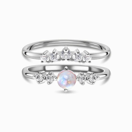 Anillo Doble Capa de Circón y Piedra de Luna - Diseño Minimalista Lujo Accesible - Image 4