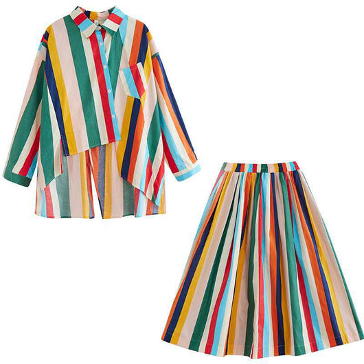 Conjunto de Falda y Blusa Artística con Rayas Irregulares y Dobladillo Amplio - Image 5