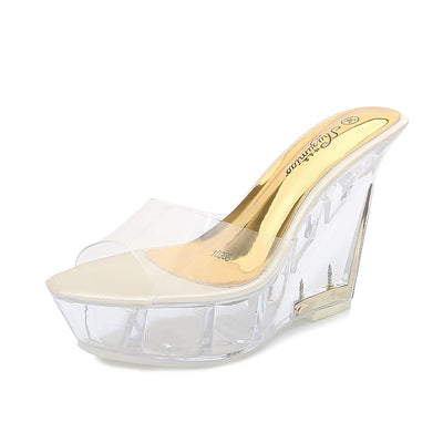 Zapatos Plataforma Cuña 15CM Cristal Transparente Impermeables para Mujer - Image 6
