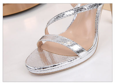 Sandalias de Tacón Alto con Estampado Snake Metálico para Mujer - Image 9